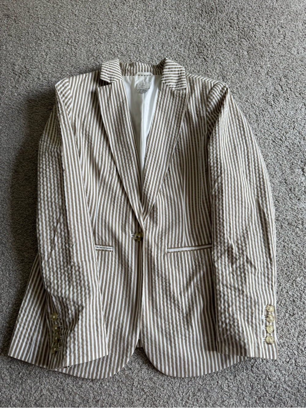 a new day Beige & White Striped Women's Seersucker Blazer